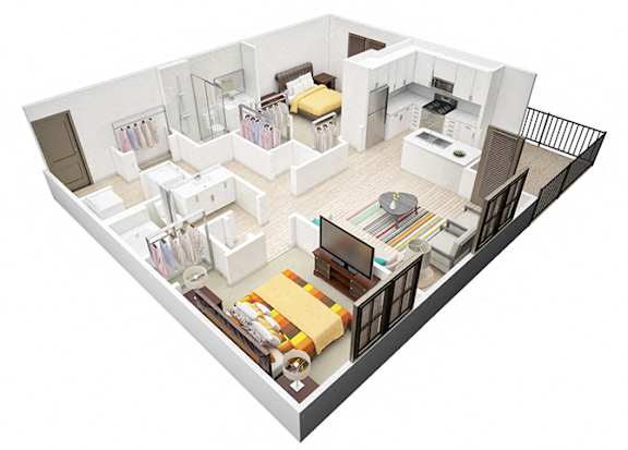 The Houze B2 Floorplan 2 Bedroom 2 Bath 1192 Total Sq Ft at Echo at North Pointe Center Apartment Homes, Alpharetta, GA 30009