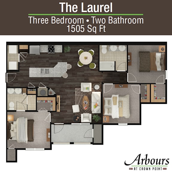 3 bed 2 bath The Laurel Floor Plan at Arbours at Crown Point, Ocoee, FL, 34761