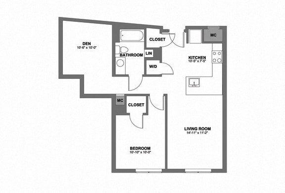 Floor Plan  One Bedroom w/ Den