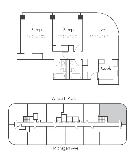 2 bed 2 bath A at Park Michigan Apartments, Chicago, IL, 60605