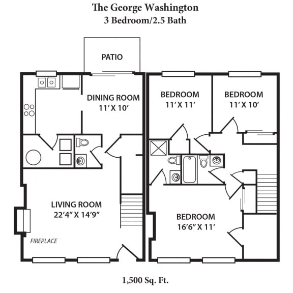 3 Bedroom Floor Plan at Revere Village Apartments, Centerville