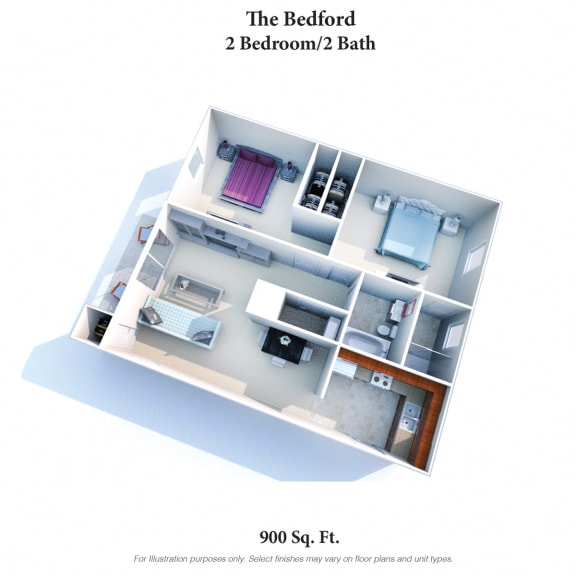 2 Bedroom 2 Bathroom Floor Plan at Revere Village Apartments, Ohio, 45458