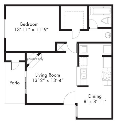 A3 - 1 bedroom 1 bath Floor Plan Floor Plan at Aviare Place, Texas, 79705