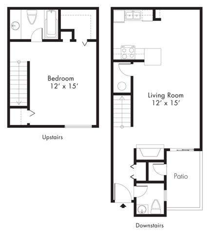 A2 - 1 Bedroom 1.5 Bath Floor Plan at Hawthorne House, Texas