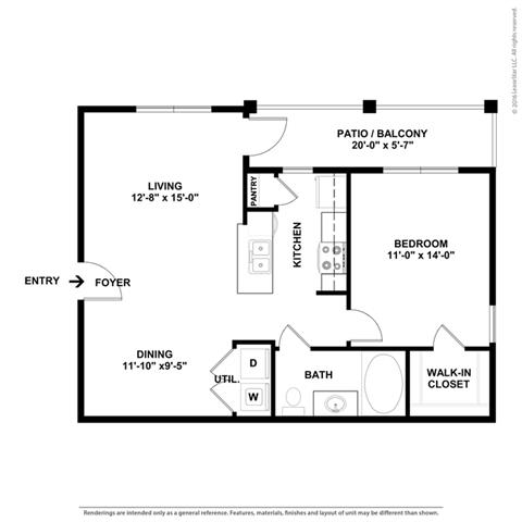 Eclipse 1 Bedroom 1 Bath Floor Plan at Orion McCord Park, Texas
