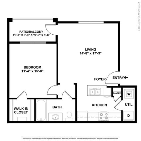 1 Bedroom 1 Bathroom Floor Plan at Orion McCord Park, Little Elm, 75068