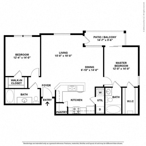 Pandora 2 Bedroom 2 Bathroom Floor Plan at Orion Prosper, Prosper, Texas