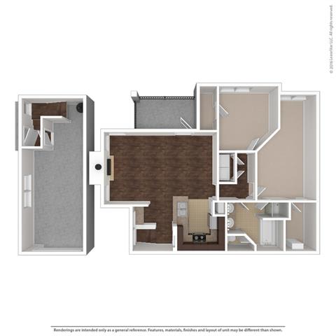 Callisto 2 Bedroom 1 Bath, 1177 Square-Foot Floor Plan at Orion Prosper Lakes, Texas