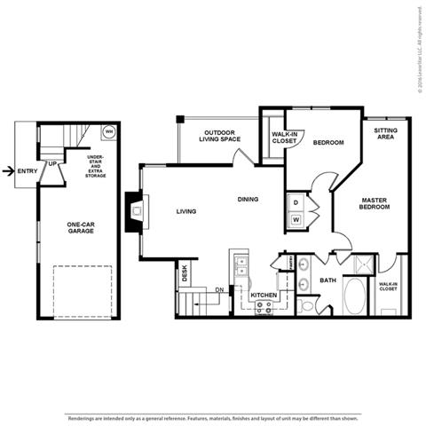 Callisto 2 Bedroom 1 Bathroom Floor Plan at Orion Prosper Lakes, Texas, 75078