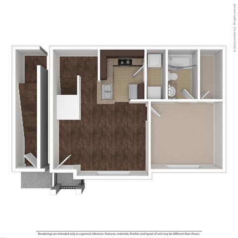 Zenitha 1 Bed 1 Bath, 643 Square-Foot Floor Plan at Orion Prosper Lakes, Prosper, TX