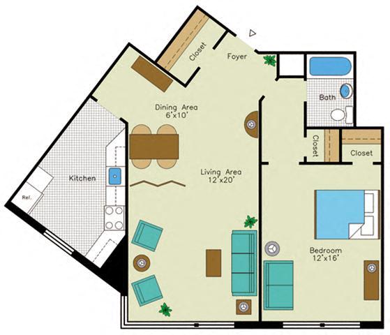 1 bedroom 1 bathroom F Floorplan at Quebec House, Washington, 20008