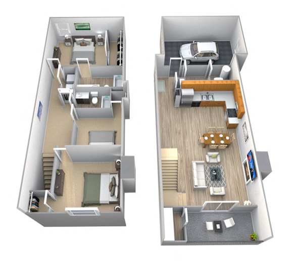 3 Bedroom Townhome with 1 Car Garage