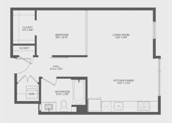 1 Bed 1 Bath Aft Floor Plan 1 Bed 1 Bath Aft Floor Plan at The Gantry, San Francisco, CA