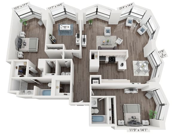 D Floor Plan | 1,785 Sq. Ft. at North Harbor Tower, Illinois