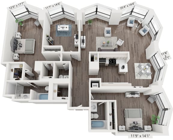 D2 Floor Plan | 1,785 Sq. Ft. at North Harbor Tower, Illinois, 60601