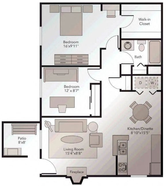 2 Bedroom Floor Plan at Silvertree, Westerville, 43081