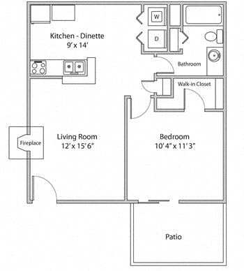 1 Bedroom 1 bath Floor Plan at Karric Place of Dublin, Dublin, Ohio