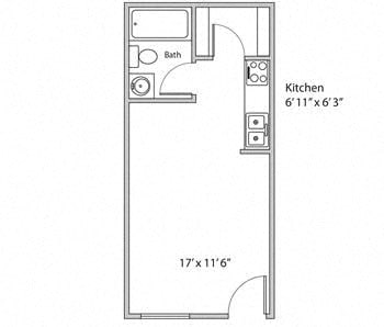 Studio 1 bath Floor Plan at Karric Place of Dublin, Dublin, 43016
