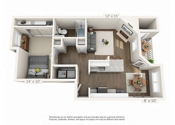 Renovated 1 Bed 1 Bath Floor Plan Renovated 1 Bed 1 Bath Floor Plan at Heatherbrae Commons, Milwaukie, 97222