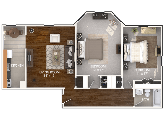 2 bedroom floor plan 2 Bedroom layout at Connecticut Plaza Apartments in Washington
