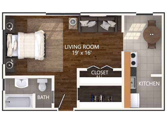 Studio floor plan Small Studio Floor Plan at Connecticut Plaza Apartments. Connecticut Ave NW