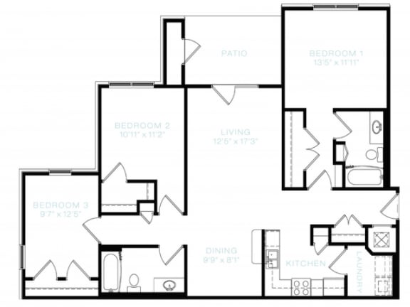 Three Bedroom | Two Bathroom Floor Plan Three Bedroom | Two Bathroom Floor Plan at The Standard at Whitehouse, Tennessee, 37188
