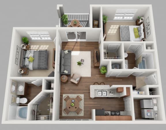 3d 2 bedroom floor plan | Plantation at the Woodlands Apartments in The Woodlands, TX