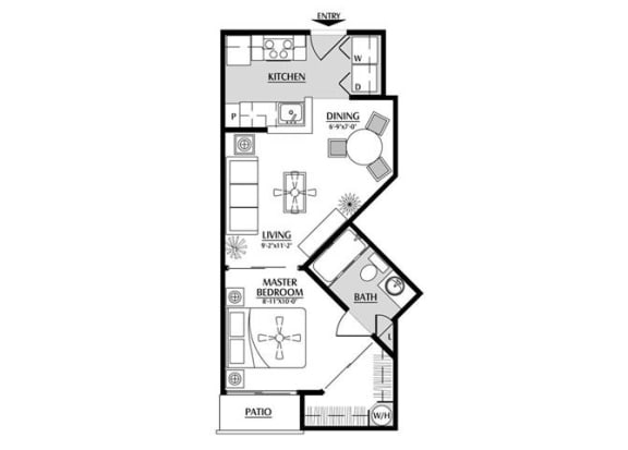 1 bedroom floor plan | Element Deer Valley Apartments Phoenix, Arizona
