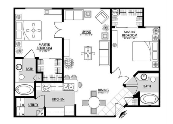 2 bedroom floor plan | Element Deer Valley Apartments Phoenix, Arizona