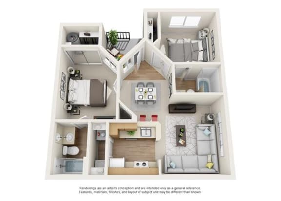 3d 2 bedroom floor plan 1 bedroom floor plan | Element Deer Valley Apartments Phoenix, Arizona