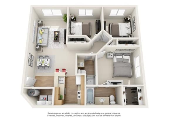 3d 3 bedroom floor plan | Element Deer Valley Apartments Phoenix, Arizona