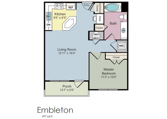 1 bedroom floor plan | The Tribute Apartments in Raleigh, NC