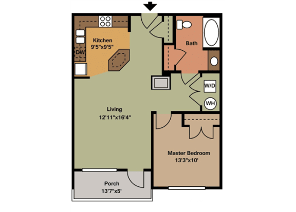 1 bedroom floor plan | The Tribute Apartments in Raleigh, NC