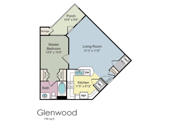 1 bedroom floor plan | The Tribute Apartments in Raleigh, NC