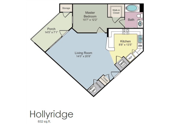 1 bedroom floor plan | The Tribute Apartments in Raleigh, NC