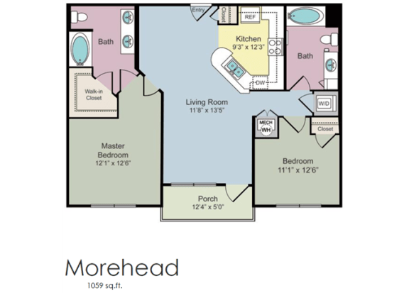 2 bedroom floor plan | The Tribute Apartments in Raleigh, NC