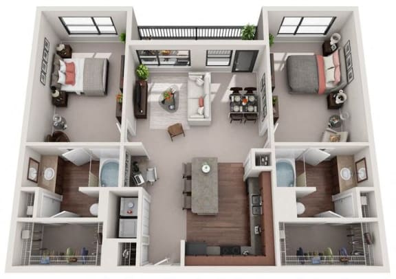 3d 2 bedroom floor plan | Gramercy on the Park Apartments in Dallas, TX