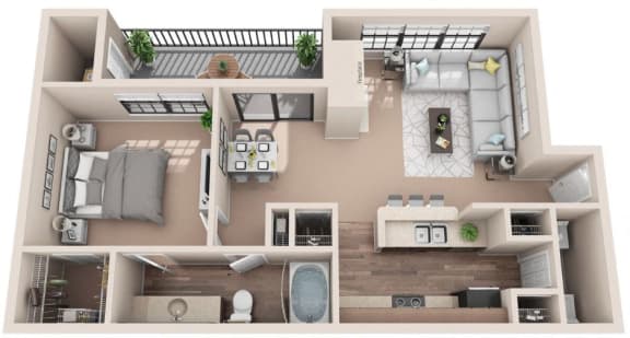 3d 1 bedroom floor plan | Lakeshore at Preston Apartments in Plano, TX