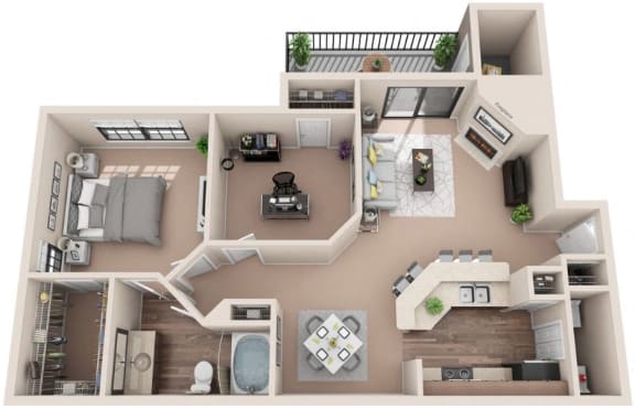 3d 1 bedroom floor plan | Lakeshore at Preston Apartments in Plano, TX