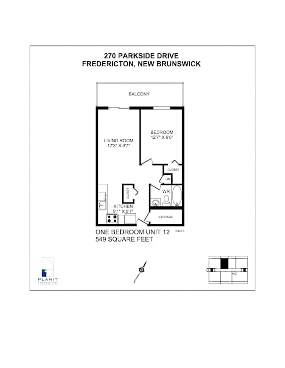 270 Parkside Drive One Bedroom Floorplan Image