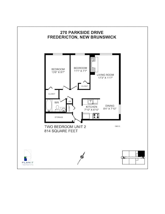 270 Parkside Drive Two Bedroom Floorplan