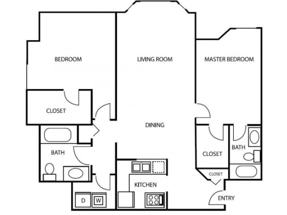 2 Bedroom 2 Bathroom B5 Floorplan at Axcess 15 Apartments, Portland, OR
