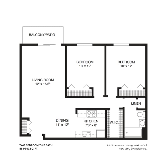 TWO BEDROOM - STANDARD, MED Floor Plan at Willow Hill Apartments, Justice, IL
