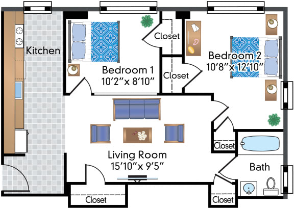 Renovated 2 Bedroom 1 Bathroom 11 Tier