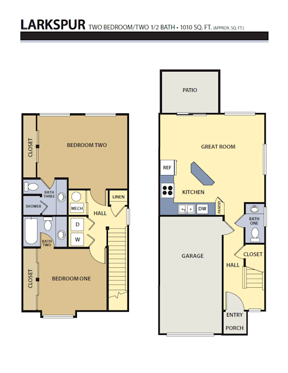 Two bedroom two and a half bath floorplan at Liberty Hill Apartments, Draper, 84020