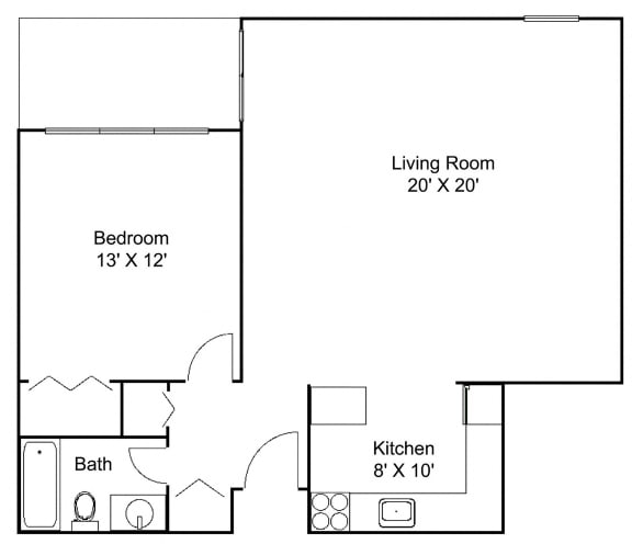 Floor Plan  1 bed A 1 bath  Floor plan at Hillsborough Apartments, Minnesota, 55113