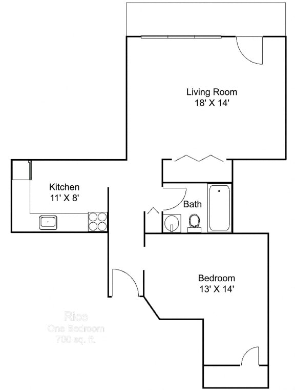 1bed 1 bath M Floor plan at Hillsborough Apartments, Roseville, 55113