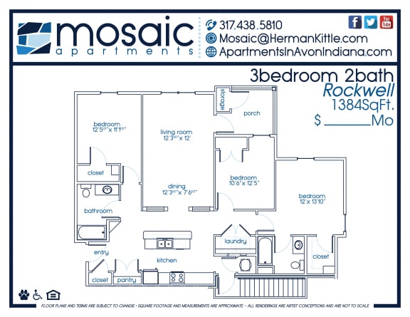 A three bedroom Burbank floor plan