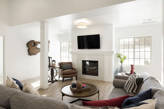 Clubroom With Fireplace And Television at Waterstone Place, Minnesota
