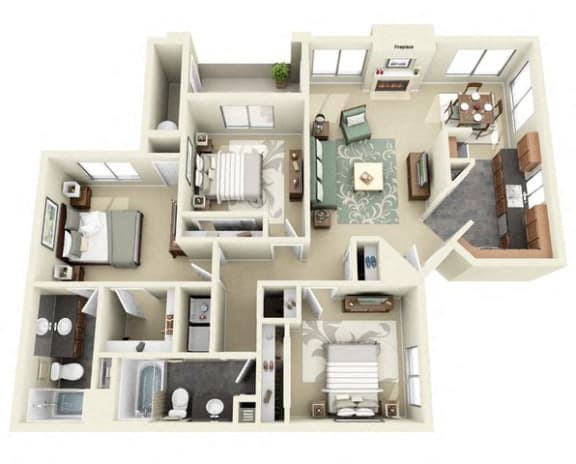 3 Bedroom 2 Bathroom Floor Plan